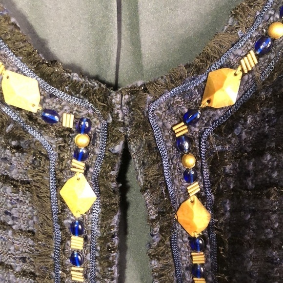 Ulla Popken Navy Tweed Long Sleeve Beaded Embellished Jacket Size 20/22 - Picture 7 of 12